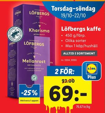 Lidl Löfbergs kaffe erbjuda