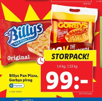 Lidl Billys pan pizza, gorbys pirog erbjuda