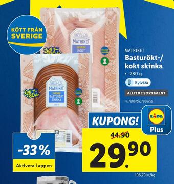 Lidl Basturökt-/ kokt skinka erbjuda