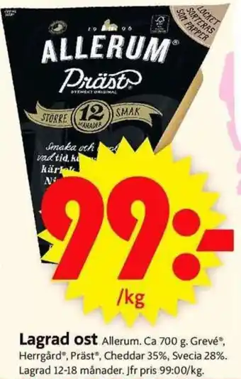 ICA Supermarket Allerum Lagrad ost 700g erbjuda