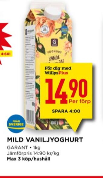 Willys Garant yoghurt erbjuda