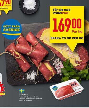 Willys Garant lövbiff erbjuda