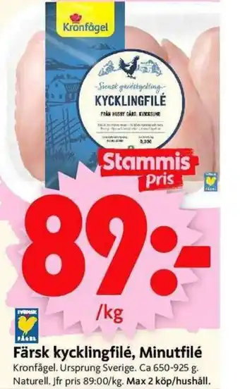 ICA Supermarket Kronfågel Färsk Kycklingfilé, Minutfilé 650-925g erbjuda
