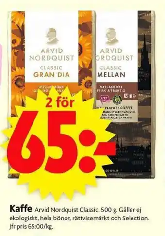 ICA Supermarket Arvid Nordquist Classic Kaffe 500g erbjuda