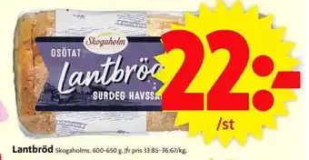 ICA Supermarket Skogaholm Lantbröd 600-650g erbjuda