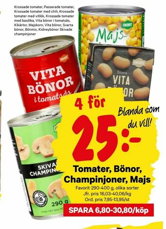 City Gross Tomater, Bönor, Champinjoner, Majs erbjuda