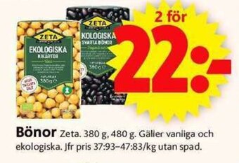 ICA Supermarket Zeta Bönor 380g, 480g erbjuda