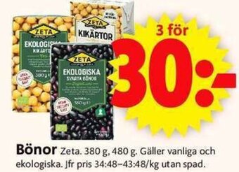 ICA Supermarket Zeta Bönor 380g, 480g erbjuda