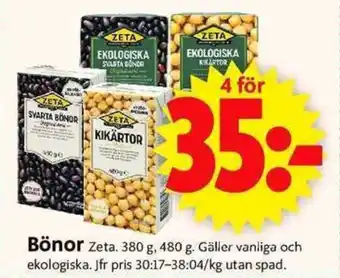 ICA Supermarket Zeta Bönor 380g, 480g erbjuda