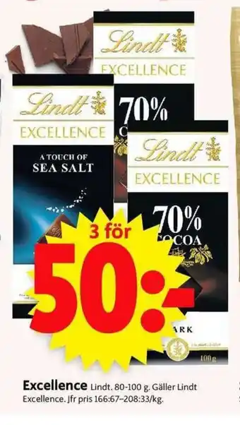 ICA Supermarket Lindt Excellence 80-100g erbjuda