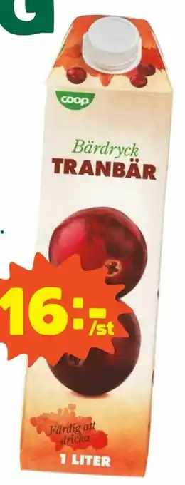 Coop Coop Tranbärsdryck 1 liter erbjuda