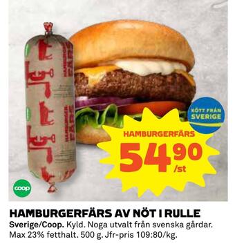 Coop Konsum Hamburgerfärs av nöt i rulle erbjuda