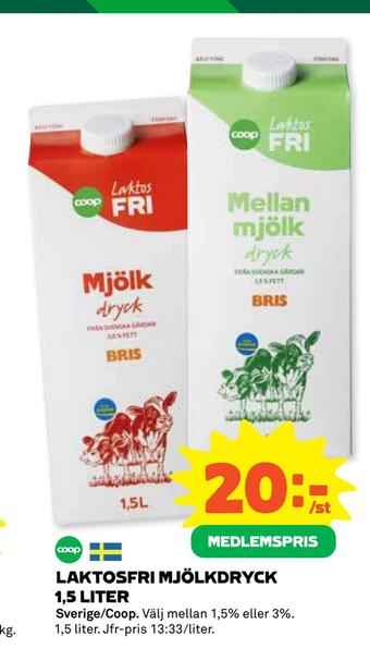 Coop Daglivs Laktosfri mjölkdryck 1,5 liter erbjuda