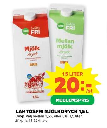 Stora Coop Laktosfri mjölkdryck 1,5 l erbjuda