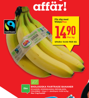 Willys Hemma Ekologiska fairtrade bananer erbjuda