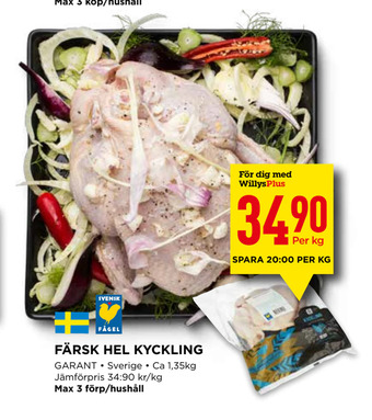Willys Färsk hel kyckling erbjuda