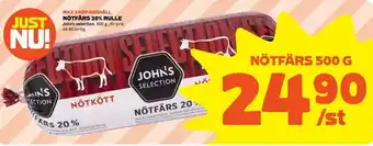 Coop Extra John's Selection Nötfärs 20% Rulle 500g erbjuda