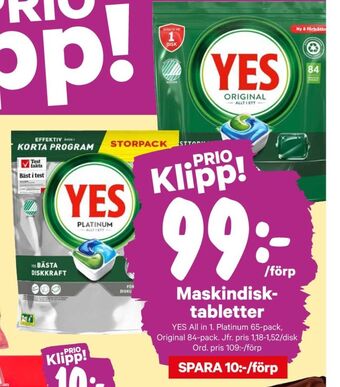 City Gross Yes diskmaskintabs erbjuda