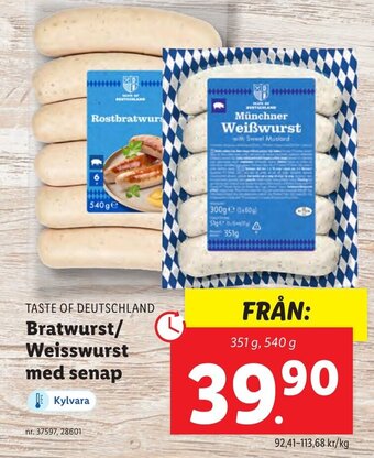 Lidl TASTE OF DEUTSCHLAND Bratwurst/ Weisswurst med senap erbjuda