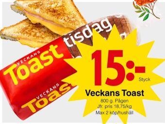 Matöppet Veckans toast toastbröd erbjuda