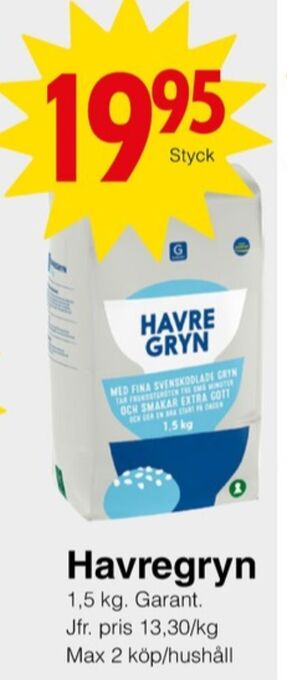 Matöppet Garant havregryn erbjuda