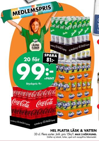 ÖoB Hel platta läsk & vatten erbjuda