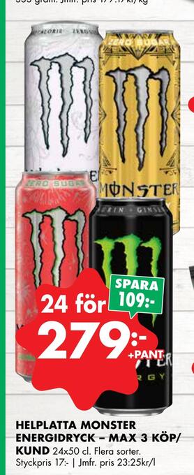 ÖoB Helplatta monster energidryck - max 3 köp/ kund erbjuda