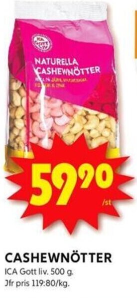 ICA Kvantum CASHEWNÖTTER ICA erbjuda