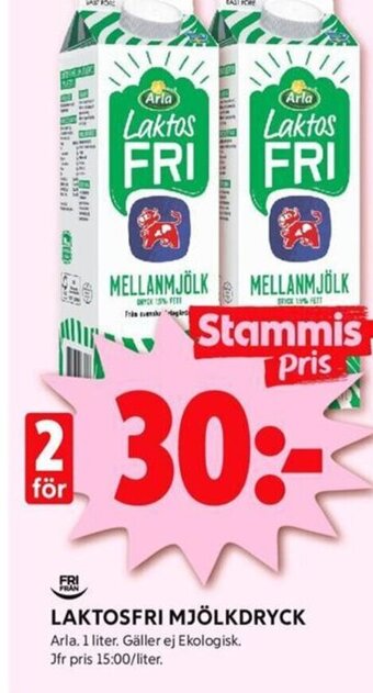 ICA Kvantum LAKTOSFRI MJÖLKDRYCK Arla. 1 liter erbjuda