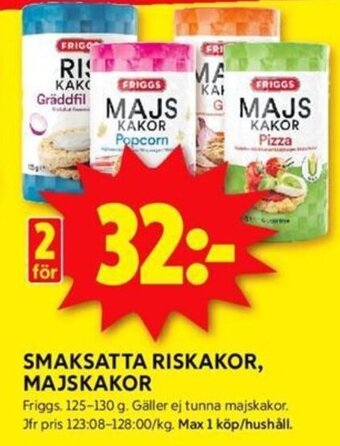 ICA Kvantum SMAKSATTA RISKAKOR, MAJSKAKOR Friggs erbjuda