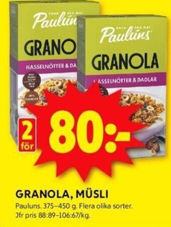 ICA Kvantum GRANOLA, MÜSLI Pauluna erbjuda