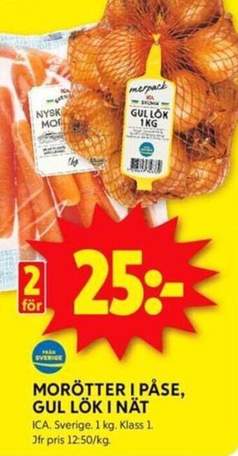 ICA Kvantum MORÖTTER I PÅSE, GUL LÖK I NÄT erbjuda