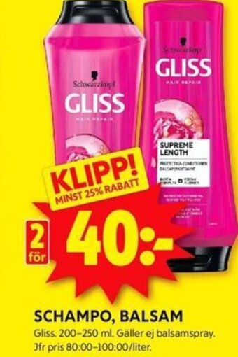 ICA Kvantum SCHAMPO, BALSAM Gliss erbjuda