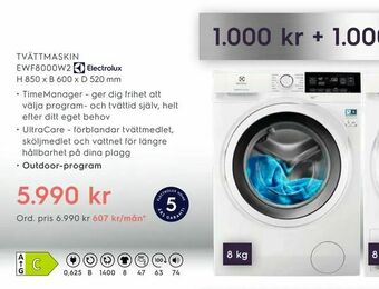 Electrolux Home Tvättmaskin ewf8000w2 h 850 x b 600 x d 520 mm erbjuda