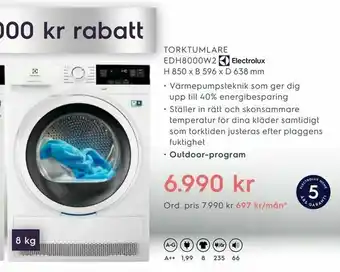 Electrolux Home Torktumlare edh8000w2 h 850 x b 596 x d 638 mm erbjuda