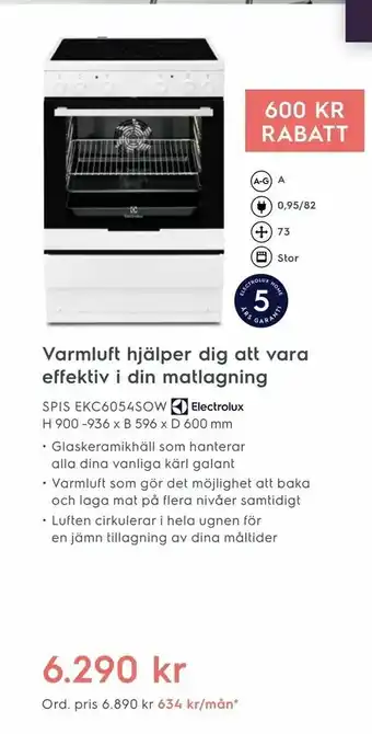 Electrolux Home Spis ekc6054sow h 900 x b 596 x d 600 mm erbjuda