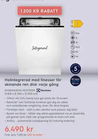 Electrolux Home DISKMASKIN EEG70001 H 818 x B 596 x D 550 mm erbjuda