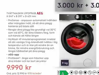 Electrolux Home Tvättmaskin l9fsp961b h 847 x b 597 x d 631 mm erbjuda