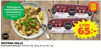 Coop Irland/John's Selection Nötfärs I Rulle 500g erbjuda