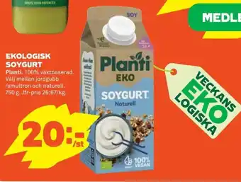 Coop Konsum Planti Ekologisk Soygurt 750g erbjuda