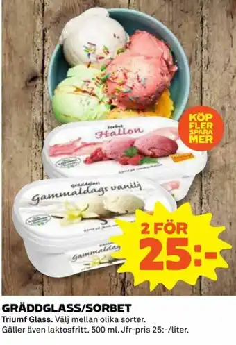 Coop Konsum Triumf Glass Gräddglass/Sorbet 500ml erbjuda