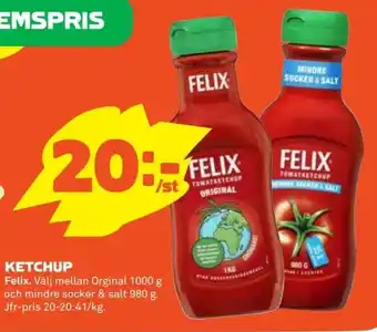 Coop Daglivs Felix Ketchup 1000g, 980g erbjuda
