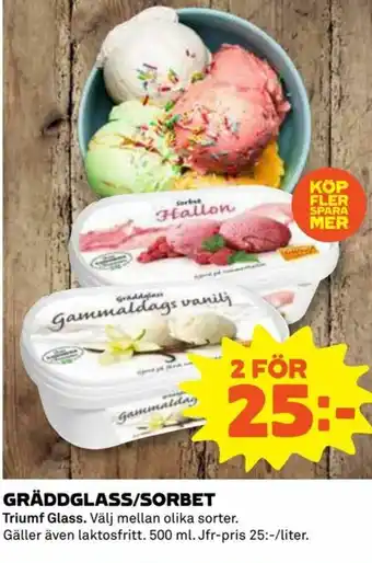 Coop Daglivs Triumf Glass Gräddglass/Sorbet 500ml erbjuda