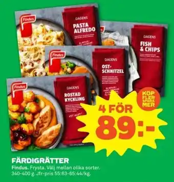 Stora Coop Findus Färdigrätter 340-400g erbjuda