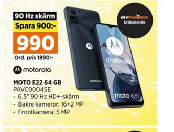 Power Motorola moto e22 mobiltelefon erbjuda