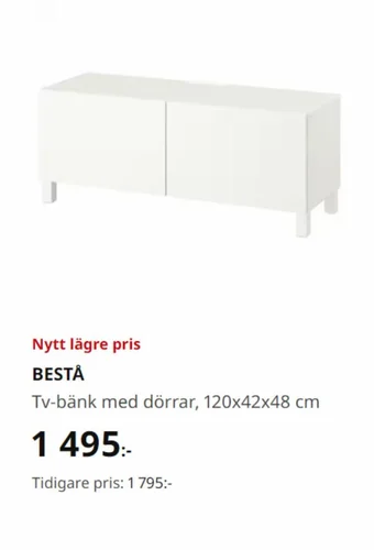 IKEA BESTÅ Tv-bänk med dörrar, 120x42x48 cm erbjuda