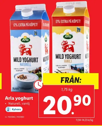 Lidl Arla yoghurt erbjuda