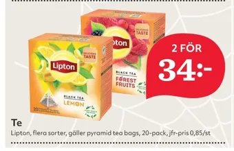 Hemköp Lipton tepåsar erbjuda