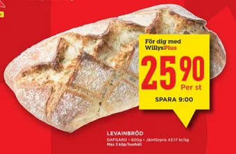 Willys Dafgårds butiksbakat matbröd erbjuda