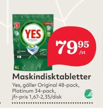 Hemköp Yes diskmaskintabs erbjuda